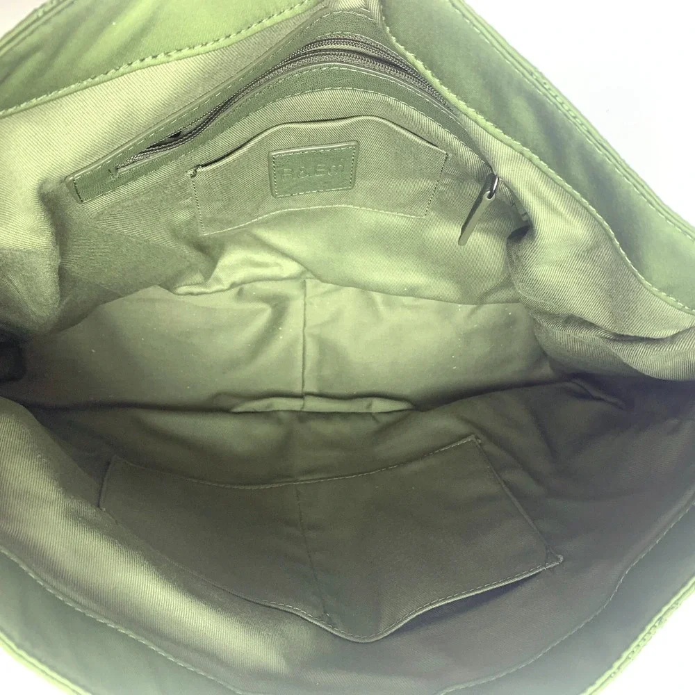 R & Em Green Quilted Messenger‎ Bag Studded Trim School Computer Sling SEE/READ